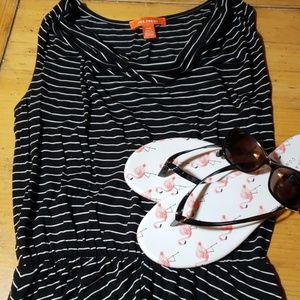 Sleeveless Black and White Striped Dress